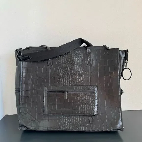 BEIS Large Work Tote Black Crocodile 14.5” x 11” Vegan Leather Zip Closure - Picture 6 of 15